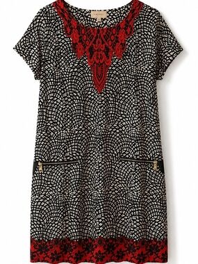 Kachel Anthropologie 100% Silk Embroidered Boho Tunic Dress Pockets Size 4